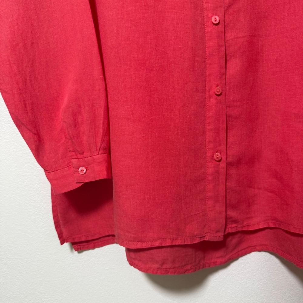 Eileen Fisher Womens Medium Coral Red Linen Button Down Long Sleeve Shirt Tunic - Picture 3 of 16